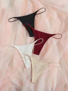 Women's High Stretch Plain Thong Panties Sexy Casual Multicolor Underwear Set - Multicolor - View 3