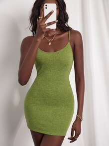 Chiquease Vestido ajustado tejido jaspeado - Verde Lima - Ver 5