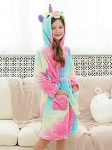 Tween Girl Colorful Starry Unicorn Bathrobe & Homewear