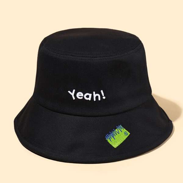 

Letter Embroidered Bucket Hat, Multicolor