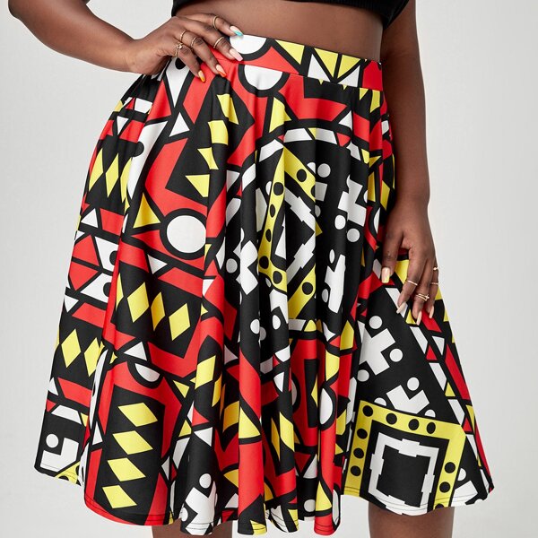 

Plus Geo Print Flare Skirt, Multicolor