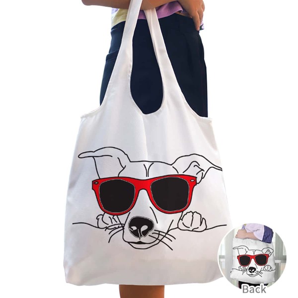 

Cartoon Dog Graphic Shopper Bag, White