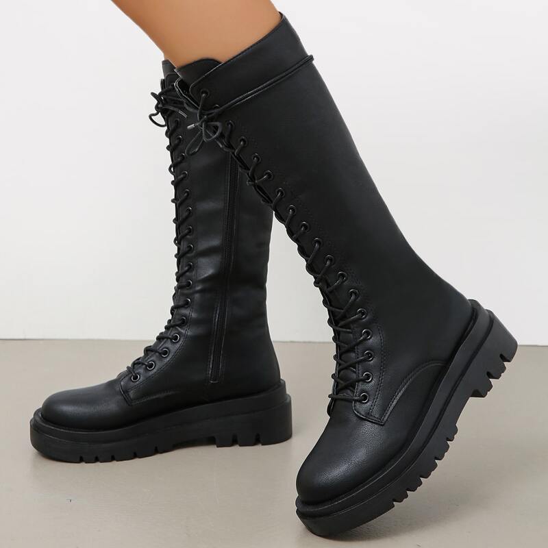 

Minimalist Lace-up Front Combat Boots, Black