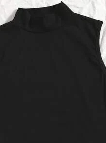 SHEIN LUNE Solid Mock Neck Tank Top & Allover Print Skirt - Black - View 3