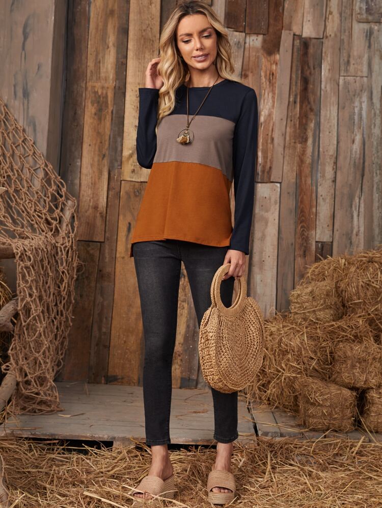 カラーブロック スリットヘム ハイ&ローシャツ