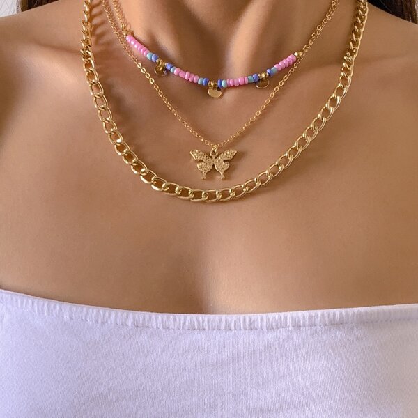 

2pcs Round Disc Charm Necklace, Gold