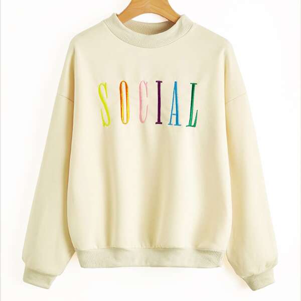 

Plus Letter Embroidered Pullover, Apricot