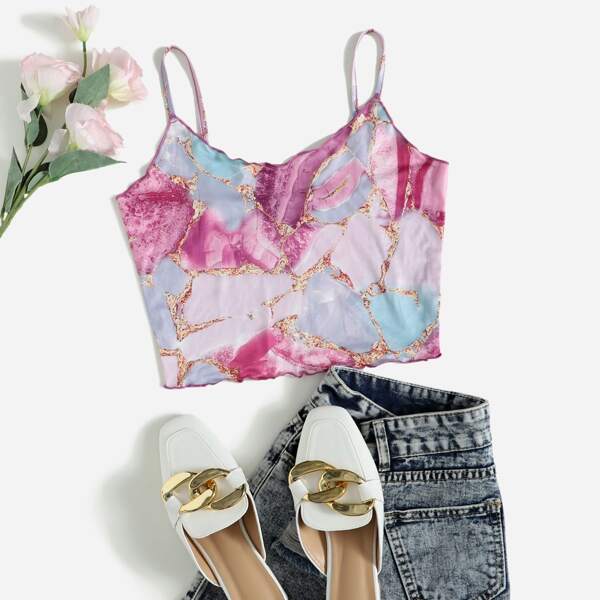 

Lettuce Trim Marble Print Cami Top, Multicolor