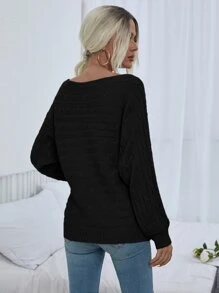 SHEIN LUNE Jersey de cuello barco tejido de cable - Negro - Ver 2