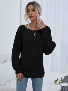 SHEIN LUNE Jersey de cuello barco tejido de cable - Negro - Ver 6