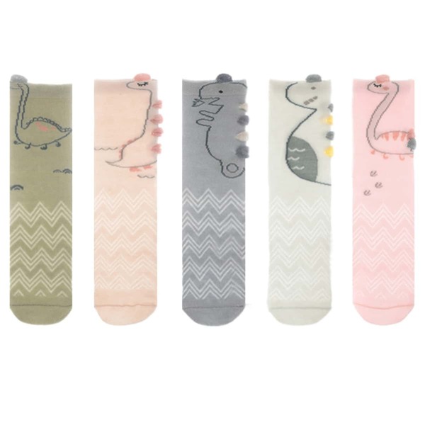 

5pairs Baby Dinosaur Print Over The Calf Socks, Multicolor