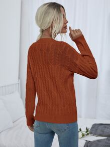 SHEIN LUNE Jersey tejido de cable de hombros caídos - Óxido marrón - Ver 2