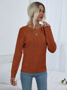 SHEIN LUNE Jersey tejido de cable de hombros caídos - Óxido marrón - Ver 5