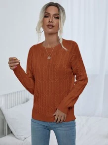 SHEIN LUNE Jersey tejido de cable de hombros caídos - Óxido marrón - Ver 6