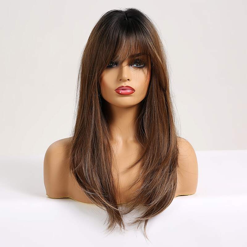 

Natural Ombre Long Straight Wig With Bangs, Brown
