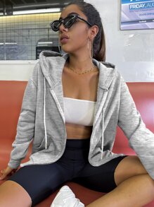 SHEIN Unity Áo nỉ Dây kéo Túi màu trơn Giải trí - Xám - Xem 1