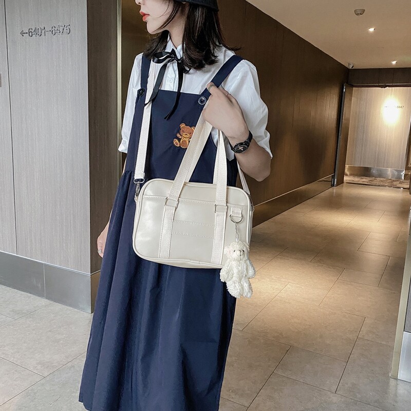 

Minimalist Tote Bag With Bear Bag Charm, White