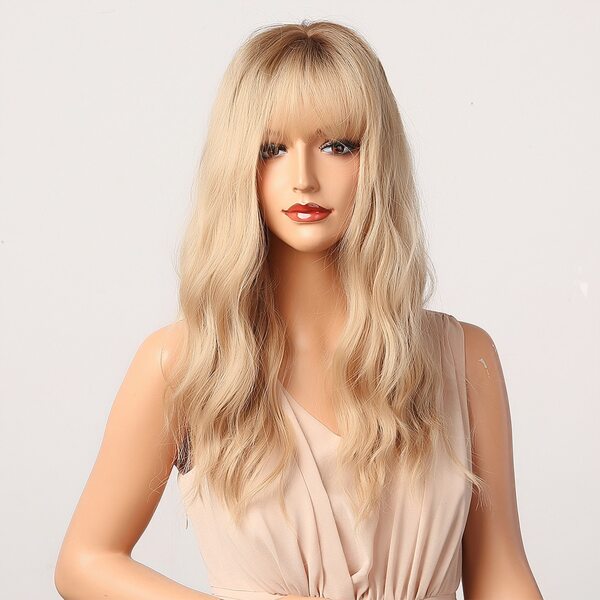

Natural Long Curly Wig With Bangs, Gold