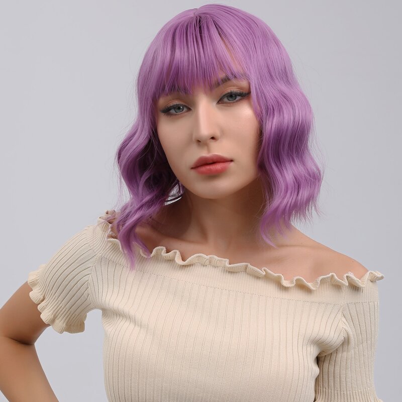 

Natural Short Curly Wig, Mauve purple