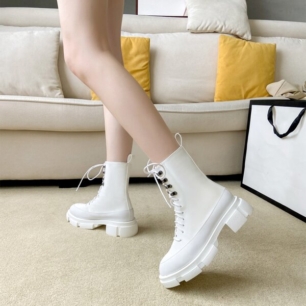 

Lace Up Front Combat Boots, White