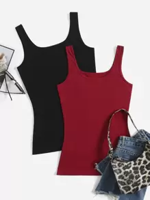 Muchica 2pcs Scoop Neck Tank Top - Multicolor - View 1