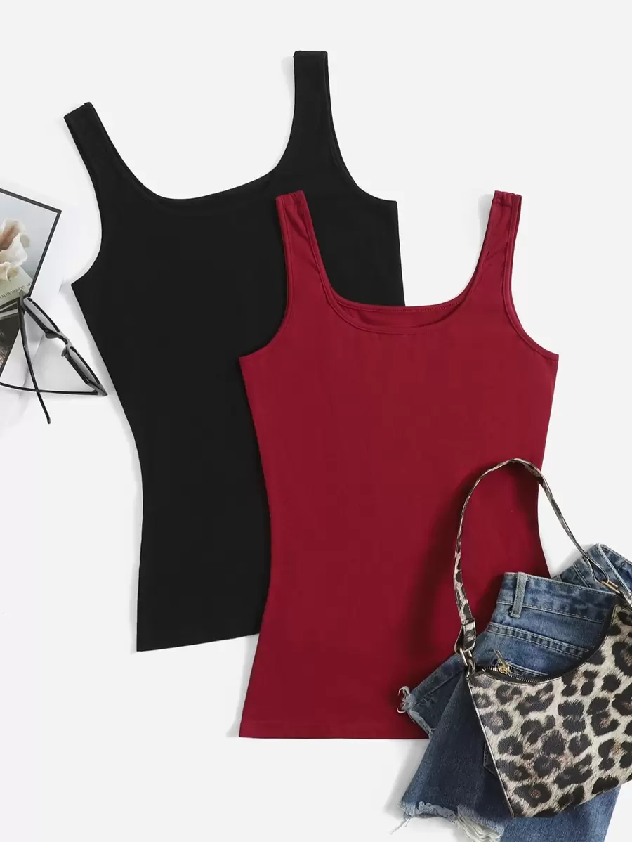 Muchica 2pcs Scoop Neck Tank Top - Multicolor - View 1