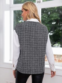 SHEIN LUNE Plaid Tweed 2 In 1 Top - Multicolor - View 2