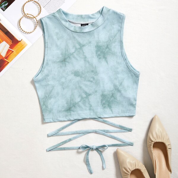 

Lace Up Waist Tank Top, Mint green