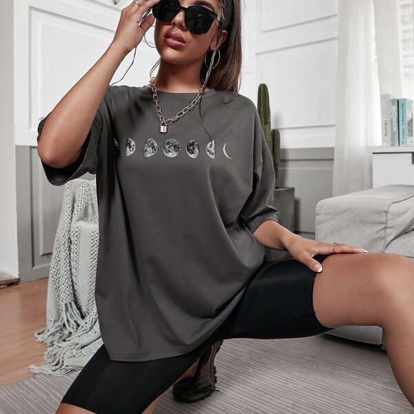 

Galaxy Print Drop Shoulder Tee, Dark grey