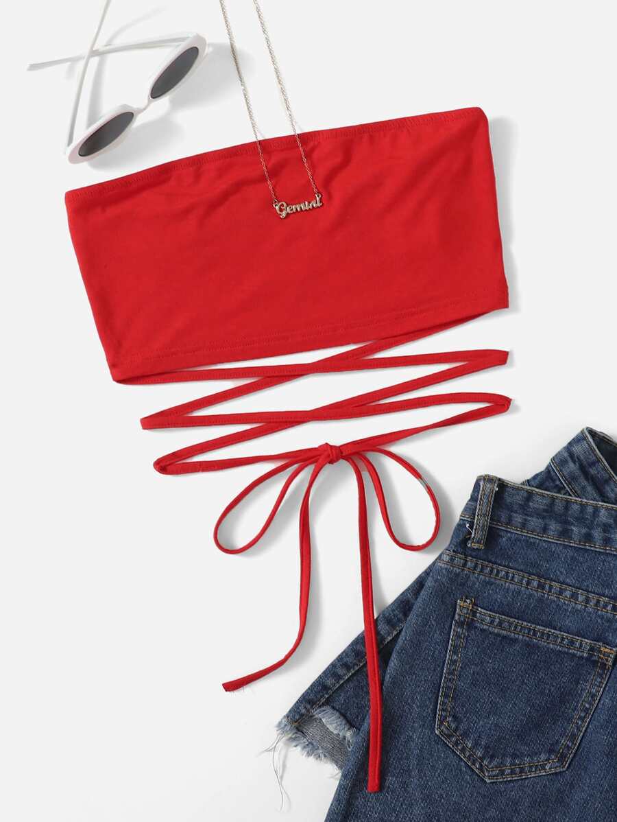 Soleia 十字交叉綁結短版抹胸上衣 - 紅色 - 查看 1