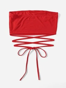 Soleia 十字交叉綁結短版抹胸上衣 - 紅色 - 查看 2