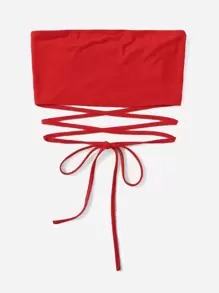 Soleia 十字交叉綁結短版抹胸上衣 - 紅色 - 查看 3