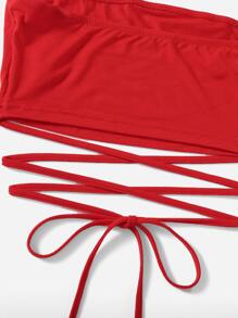 Soleia 十字交叉綁結短版抹胸上衣 - 紅色 - 查看 4