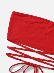 Soleia 十字交叉綁結短版抹胸上衣 - 紅色 - 查看 5