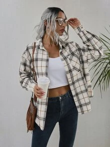 EMERY ROSE 格紋補丁貼口袋落肩袖外套