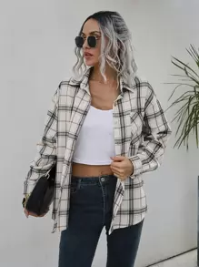 EMERY ROSE 格紋補丁貼口袋落肩袖外套