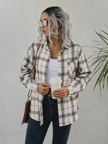 EMERY ROSE 格紋補丁貼口袋落肩袖外套