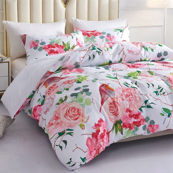 

Flower Print Duvet Cover Set Without Filler, Multicolor