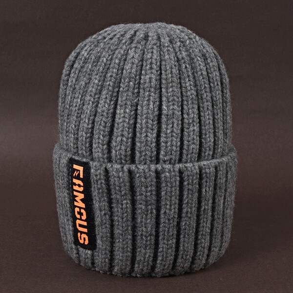 

Letter Graphic Knitted Hat, Grey
