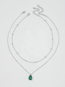 2入組水滴墜飾項鍊 - 銀色 - 查看 2