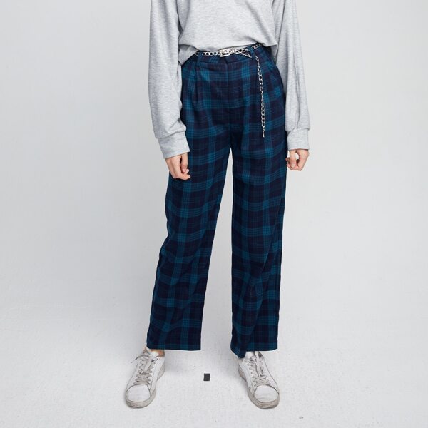 

Plaid Straight Leg Pants Without Belt, Multicolor