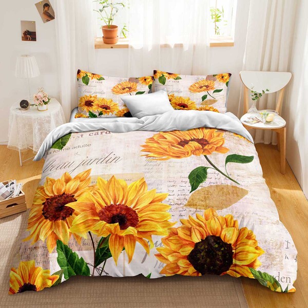 

Sunflower Print Duvet Cover Set Without Filler, Multicolor