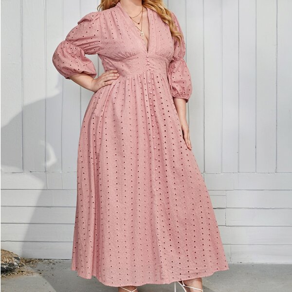

Plus Plunging Neck Pearls Front Schiffy Dress, Dusty pink