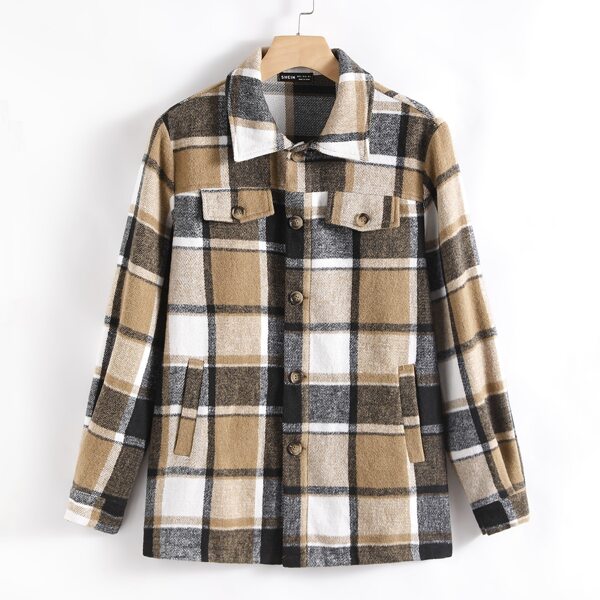 

Plaid Print Button Up Coat, Multicolor