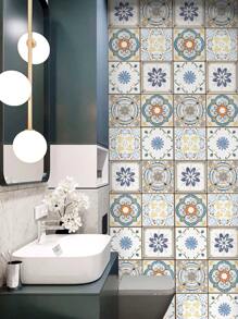Set de 5 pegatinas de azulejos autoadhesivas con estampado floral de estilo marroquí, calcomanías impermeables y mate gruesas para decoración de cocina y baño, 20 x 20 cm, pegatinas de renovación para paneles de pared, papel tapiz, decoración de primavera para refrescar tu hogar, pegatinas de decoración de ramas - Multicolor - Ver 2