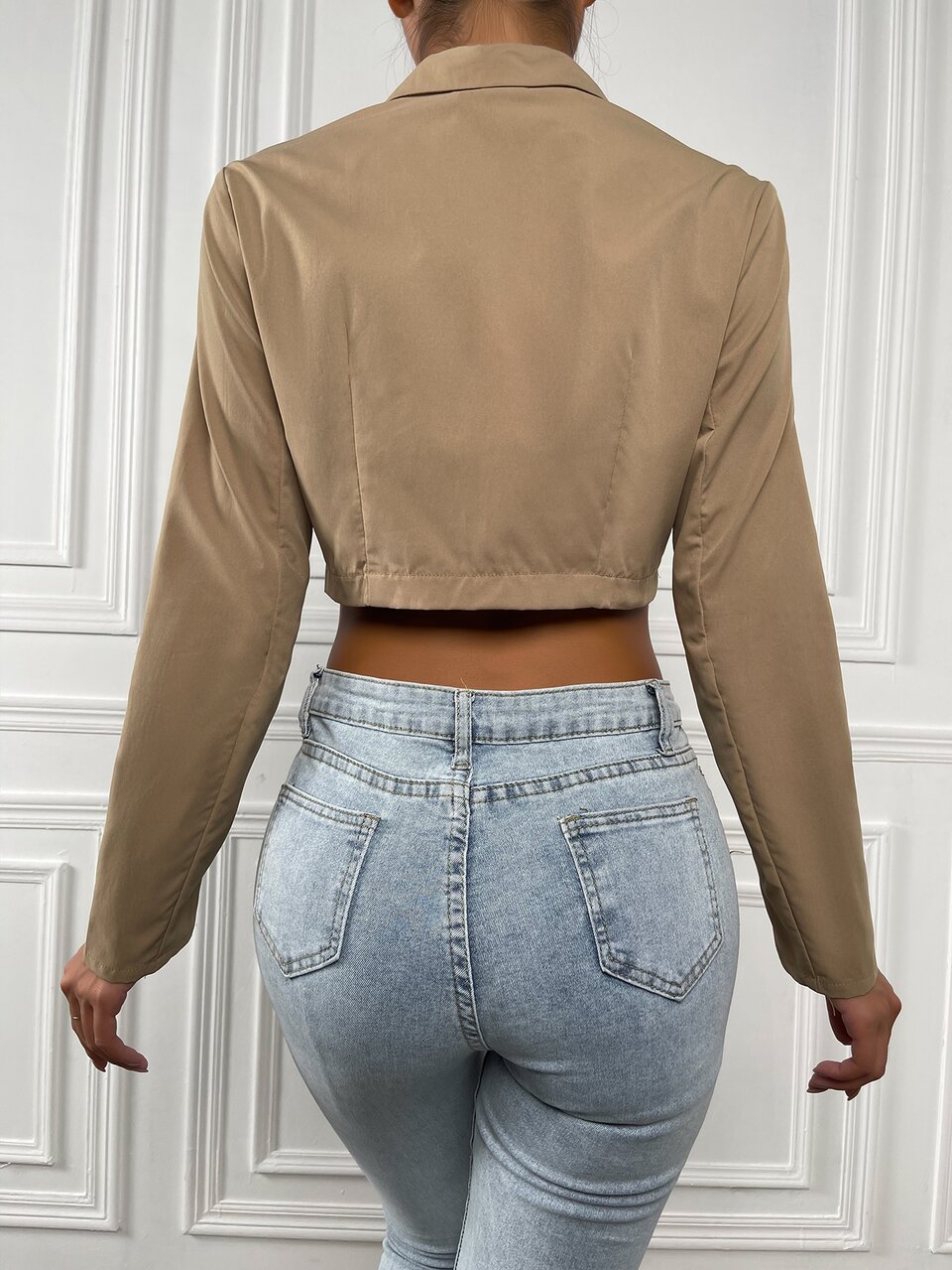 Lapel Neck Crop Blazer