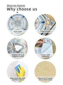 Set de 5 pegatinas de azulejos autoadhesivas con estampado floral de estilo marroquí, calcomanías impermeables y mate gruesas para decoración de cocina y baño, 20 x 20 cm, pegatinas de renovación para paneles de pared, papel tapiz, decoración de primavera para refrescar tu hogar, pegatinas de decoración de ramas - Multicolor - Ver 4