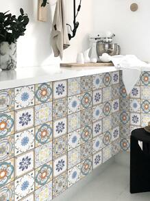 Set de 5 pegatinas de azulejos autoadhesivas con estampado floral de estilo marroquí, calcomanías impermeables y mate gruesas para decoración de cocina y baño, 20 x 20 cm, pegatinas de renovación para paneles de pared, papel tapiz, decoración de primavera para refrescar tu hogar, pegatinas de decoración de ramas - Multicolor - Ver 7