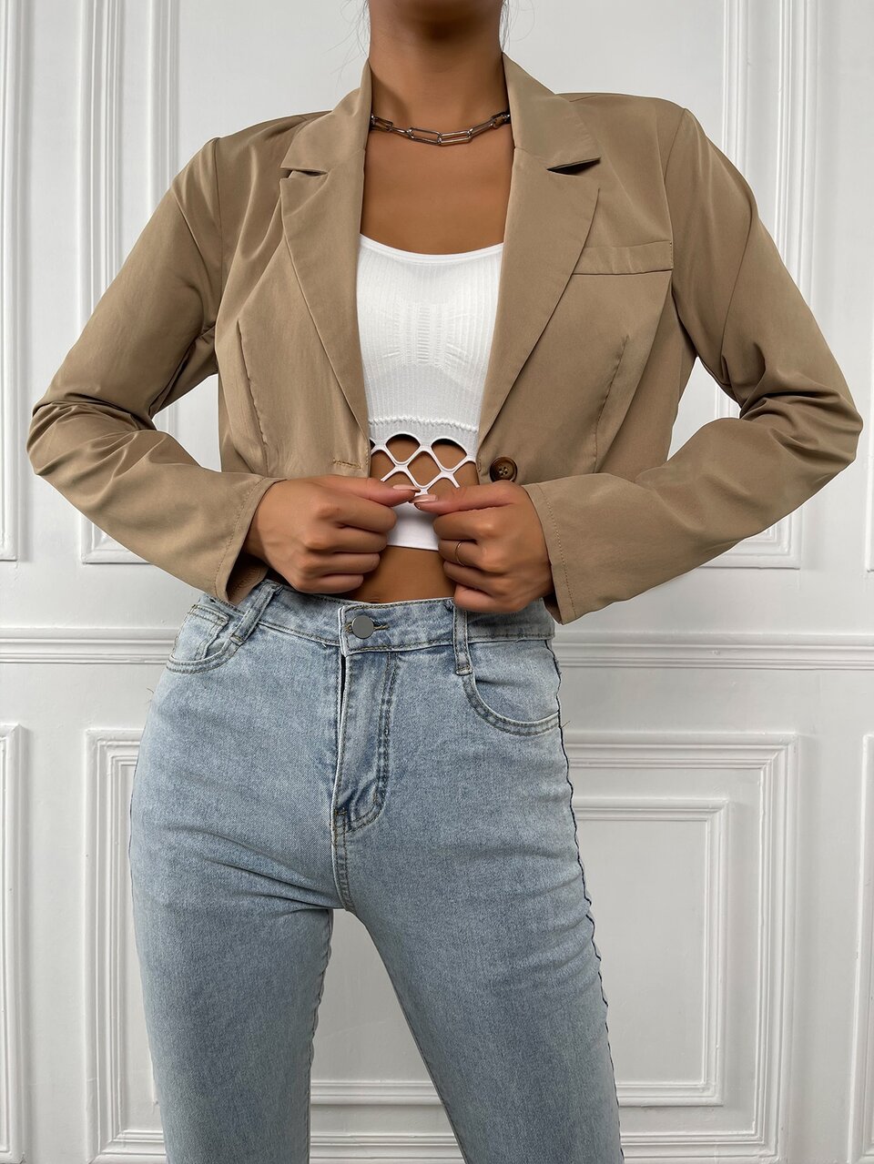 Lapel Neck Crop Blazer