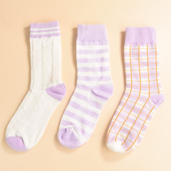 

3pairs Girls Plaid Print Crew Socks, Multicolor